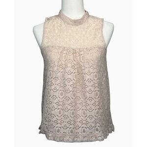 RO&DE XS Blush Lace Sleeveless Top Mock Neck Lined Boho Feminine NWT